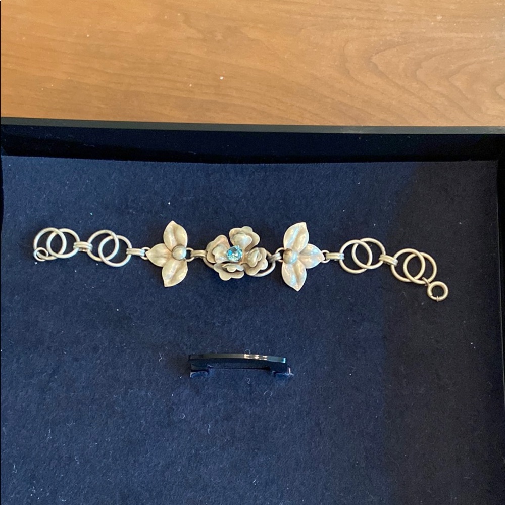 Source Unknown Silver Floral Bracelet With Blue A… - image 1